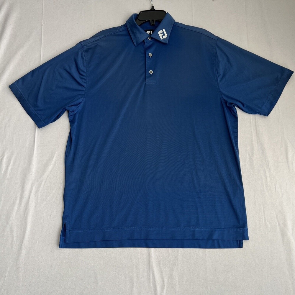 FootJoy Polo Shirt Mens Size Large Lisle PGA Blue Striped Logo Golf Performance‎